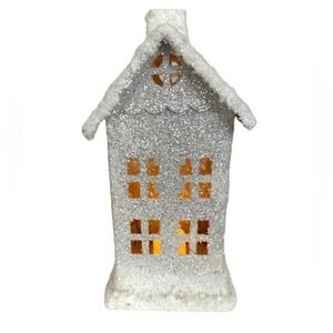 Christmas Light Up Glitter House Silver‎ & white Flocked Snow